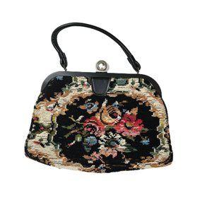 Jaclyn USA Needlepoint Floral Purse Vintage Colorful